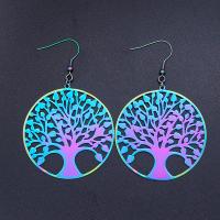 Stainless Steel Drop Earring, colorful plated, tree of life design & Unisex, multi-colored 