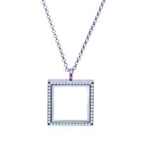 Floating Charm Necklace, Zinc Alloy, with Glass,  Square, plated, Unisex & with rhinestone, mixed colors cm 