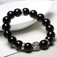 Black Obsidian Bracelet, Zinc Alloy, with Obsidian & Crystal, Unisex cm 