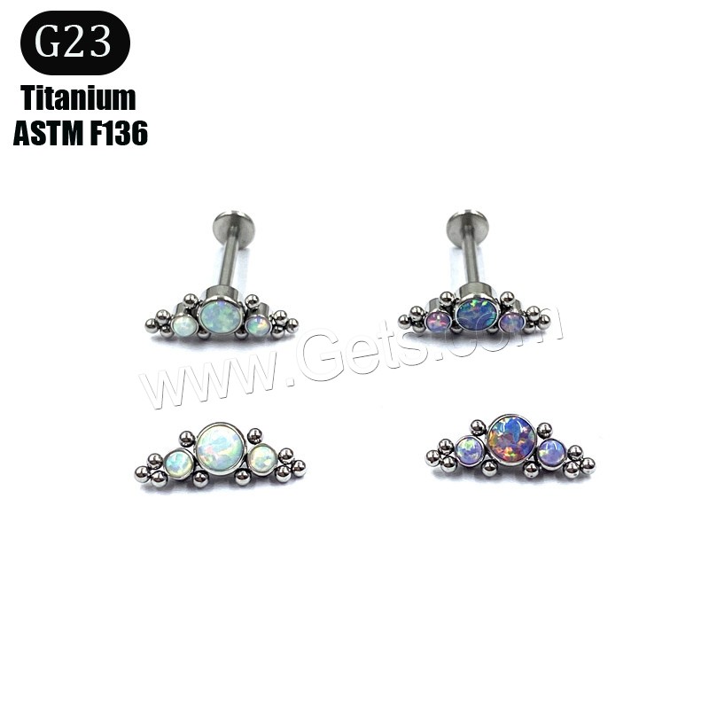 Titanium Steel Piercing Earring, with Opal, Geometrical Pattern, different size for choice & for woman, Sold By PC