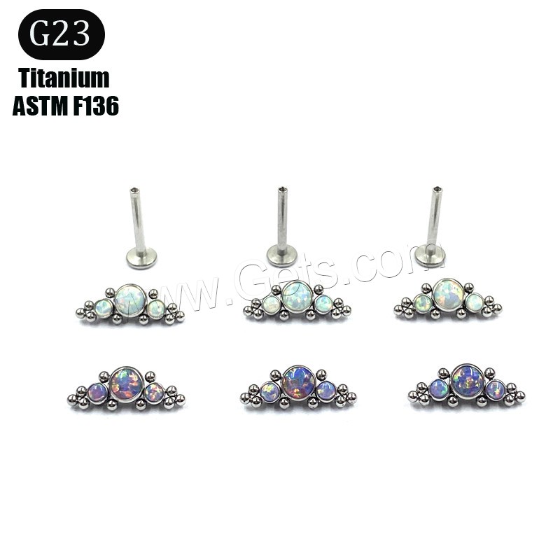 Titanium Steel Piercing Earring, with Opal, Geometrical Pattern, different size for choice & for woman, Sold By PC