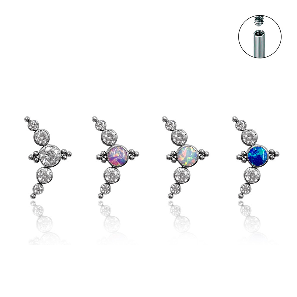 Titanium Steel Piercing Earring, with Opal, Geometrical Pattern, different size for choice & micro pave cubic zirconia & for woman, more colors for choice, Sold By PC