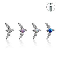 Titanium Steel Piercing Earring, with Opal, Geometrical Pattern & micro pave cubic zirconia & for woman 