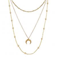 Fashion Multi Layer Necklace, Stainless Steel, Moon, plated, multilayer & for woman .72 Inch 