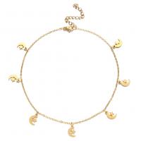 Stainless Steel Anklets Jewelry, with 1.97inch extender chain, Moon and Star, plated & for woman .84 Inch 