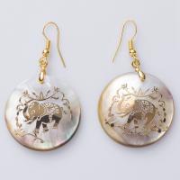 White Shell Earrings, Zinc Alloy, with White Shell, Round, With Animal Pattern & for woman, mixed colors 