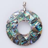 Abalone Shell Pendants, Zinc Alloy, with Abalone Shell, Round, mixed colors 