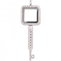 Zinc Alloy Floating Charm Pendant, with Glass, Key, plated, DIY & with rhinestone 