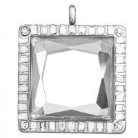 Zinc Alloy Floating Charm Pendant, with Glass, Square, plated, DIY & with rhinestone 
