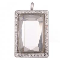Zinc Alloy Floating Charm Pendant, with Glass, Rectangle, plated, DIY & with rhinestone 