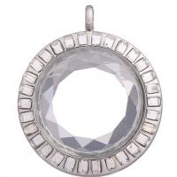 Zinc Alloy Floating Charm Pendant, with Glass, Round, plated, DIY & with rhinestone 