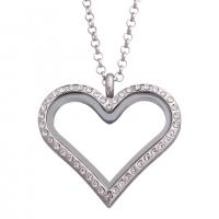 Floating Charm Necklace, Zinc Alloy, with Glass, Heart, plated, for woman & with rhinestone cm 