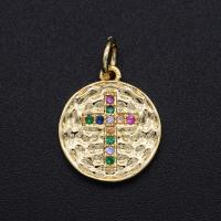 Cubic Zirconia Micro Pave Brass Pendant, plated, with cross pattern & DIY & micro pave cubic zirconia, mixed colors 