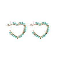 Gemstone Stud Earring, Stone, with Zinc Alloy, Heart, real gold plated, for woman & faceted, mixed colors 