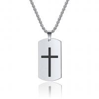 Stainless Steel Necklace, Cross, plated, with letter pattern & for man 3mm Approx 23.6 Inch 