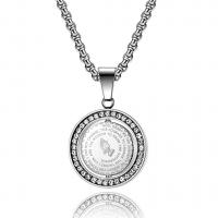 Stainless Steel Jewelry Necklace, Flat Round, plated, rotatable & Unisex & oval chain & with rhinestone 24mm, 3mm Approx 23.6 Inch 