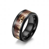 Titanium Steel Finger Ring, Tungsten Steel, with Wood, plated, Unisex 9mm, US Ring 