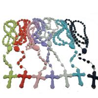 Collar de Rosario, Plástico, Cruz del crucifijo, unisexo, más colores para la opción, 45x27mm, longitud:29.13 Inch, Vendido por UD