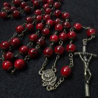 Четки Ожерелье, цинковый сплав, с Стеклянные бусины, Инсус крест, Мужская, 5*2cm,1.2*1.5cm, длина:34.65 дюймовый, продается PC
