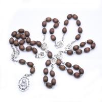 Rosary Necklace, Zinc Alloy, with Wood, Unisex, 2.7*1.7cm,1.1*1.8cm,8*10mm .83 Inch 
