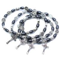 Hematite Pray Beads Bracelet, with zinc alloy bead, Crucifix Cross, Unisex 22*12mm,6*8mm .09 Inch 