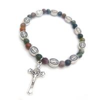 Indian Agate Pray Beads Bracelet, with Zinc Alloy, Crucifix Cross, handmade & Unisex, 2.2*1.2cm,4mm,8mm .69 Inch 