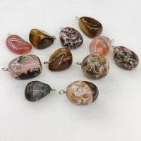 Gemstone Zinc Alloy Pendants, Natural Stone, with Zinc Alloy, irregular, mixed colors, 10-15mm 