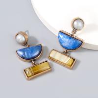 Boucle d'oreille résine zinc alliage, alliage de zinc, avec Plastique ABS perle & résine, Placage, bijoux de mode & pour femme, bleu Vendu par paire