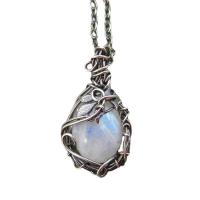 Gemstone Necklaces, Zinc Alloy, with Moonstone, with 1.96inch extender chain, silver color plated, oval chain & for woman Approx 18.1 Inch 