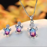 Crystal Jewelry Sets, Zinc Alloy, earring & necklace, with Crystal, Turtle, platinum plated, fashion jewelry & for woman 16mm, 7.9mm, 5.8mm Approx 17.7 Inch 