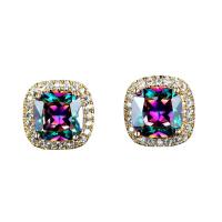 Cubic Zircon (CZ) Stud Earring, Zinc Alloy, Square, plated, micro pave cubic zirconia & for woman 10mm 
