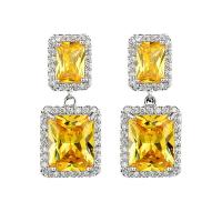 Crystal Drop Earring, Zinc Alloy, with Crystal, Square, plated, for woman & with rhinestone, yellow, 40mm 