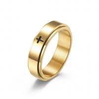 Titanium Steel Finger Ring, plated, rotatable & with cross pattern & Unisex 6mm, US Ring 