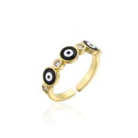 Evil Eye Jewelry Finger Ring, Brass, gold color plated, Adjustable & micro pave cubic zirconia & for woman & enamel Inner Approx 18mm 