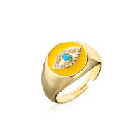 Цирконий Micro Pave Латунь палец кольцо, плакирован золотом, Регулируемый & инкрустированное микро кубического циркония & Женский & эмаль, Много цветов для выбора, внутренний диаметр:Приблизительно 18mm, продается PC