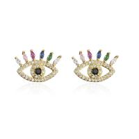 Cubic Zirconia Micro Pave Brass Earring, Eye, gold color plated & micro pave cubic zirconia & for woman 