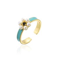 Cubic Zirconia Micro Pave Brass Finger Ring, with Plastic Pearl, 18K gold plated, micro pave cubic zirconia & for woman & enamel Inner Approx 18mm 