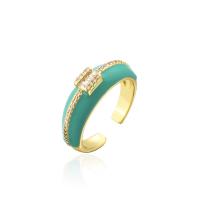 Cubic Zirconia Micro Pave Brass Finger Ring, 18K gold plated, micro pave cubic zirconia & for woman & enamel Inner Approx 18mm 