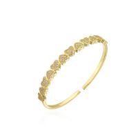 Brass Cuff Bangle, 18K gold plated, with heart pattern & micro pave cubic zirconia & for woman, 58mm 