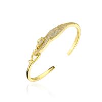 Brass Cuff Bangle, Leopard, 18K gold plated, Adjustable & micro pave cubic zirconia & for woman, 60mm 