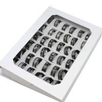 Anillos de Acero Inoxidable, unisexo & con el patrón de la letra, negro de plomo, 8mm, 36PCs/Caja, Vendido por Caja