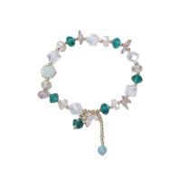 Quartz Bracelets, with Natural Gravel & pearl & Stainless Steel, for woman & with rhinestone, mixed colors .5 cm 