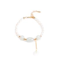 Cultured Freshwater Pearl Bracelets, with Jadeite & Stainless Steel, for woman, mixed colors cm 