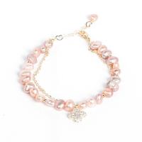 Cultured Freshwater Pearl Bracelets, with Stainless Steel, for woman & with rhinestone, mixed colors cm 