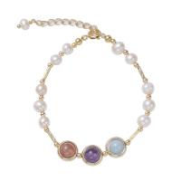 Perlen Armbänder, Natürliche kultivierte Süßwasserperlen, mit Natürlicher Quarz & Edelstahl, für Frau, gemischte Farben, 6mm, Länge:14-19 cm, verkauft von PC