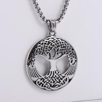 304 Stainless Steel Necklace, Round, fashion jewelry & tree of life design & for man, original color .62 Inch 