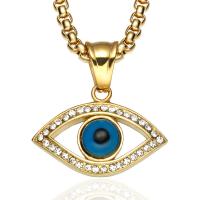 Stainless Steel Jewelry Necklace, 316L Stainless Steel, with Resin, Eye, plated, fashion jewelry & Unisex & with rhinestone, golden Inch 
