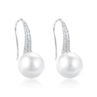 Plastic Stud Earring, Brass, with Plastic Pearl, plated, Korean style & micro pave cubic zirconia & for woman 