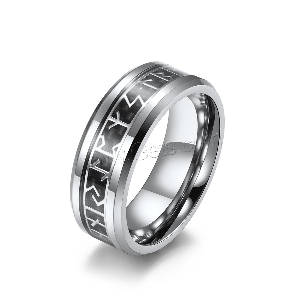 Stainless Steel Finger Ring, with Carbon Fibre, plated, Unisex & different size for choice & with letter pattern, more colors for choice, 8mm, US Ring Size:6-12, Sold By PC