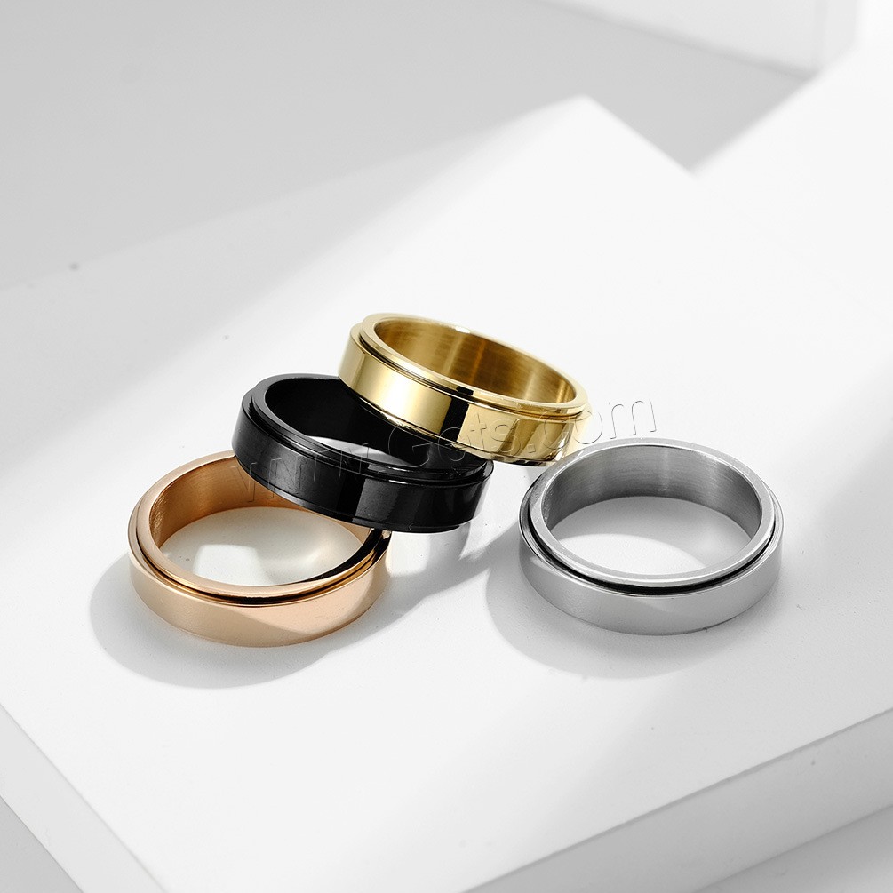 Stainless Steel Finger Ring, plated, rotatable & Unisex & different size for choice, more colors for choice, 6mm, US Ring Size:5-12, Sold By PC